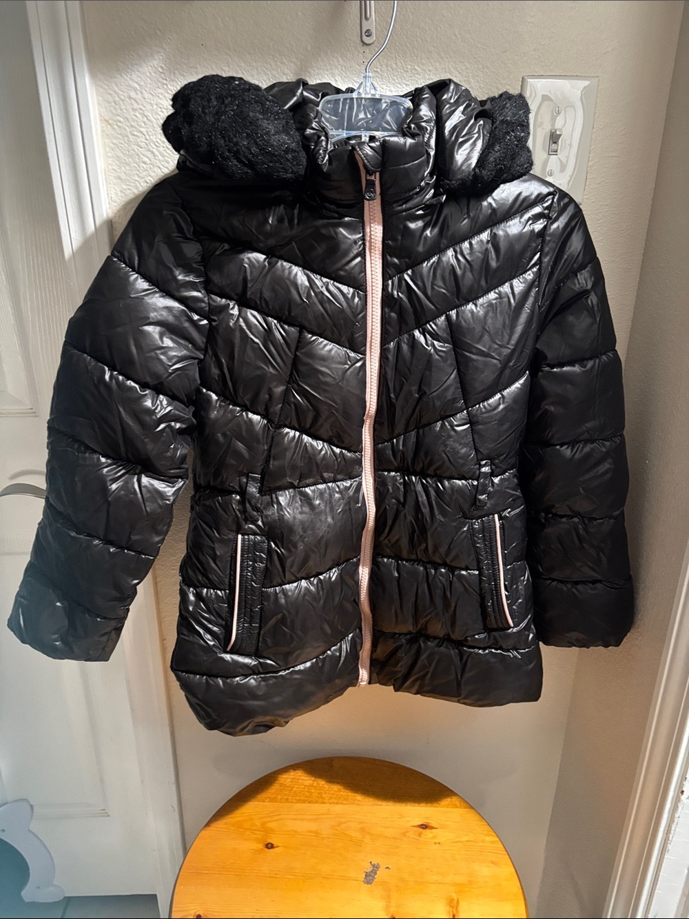 Michael Micheal Kors Black Girls  Quilted Puffer Jacket with Hood 10-12
